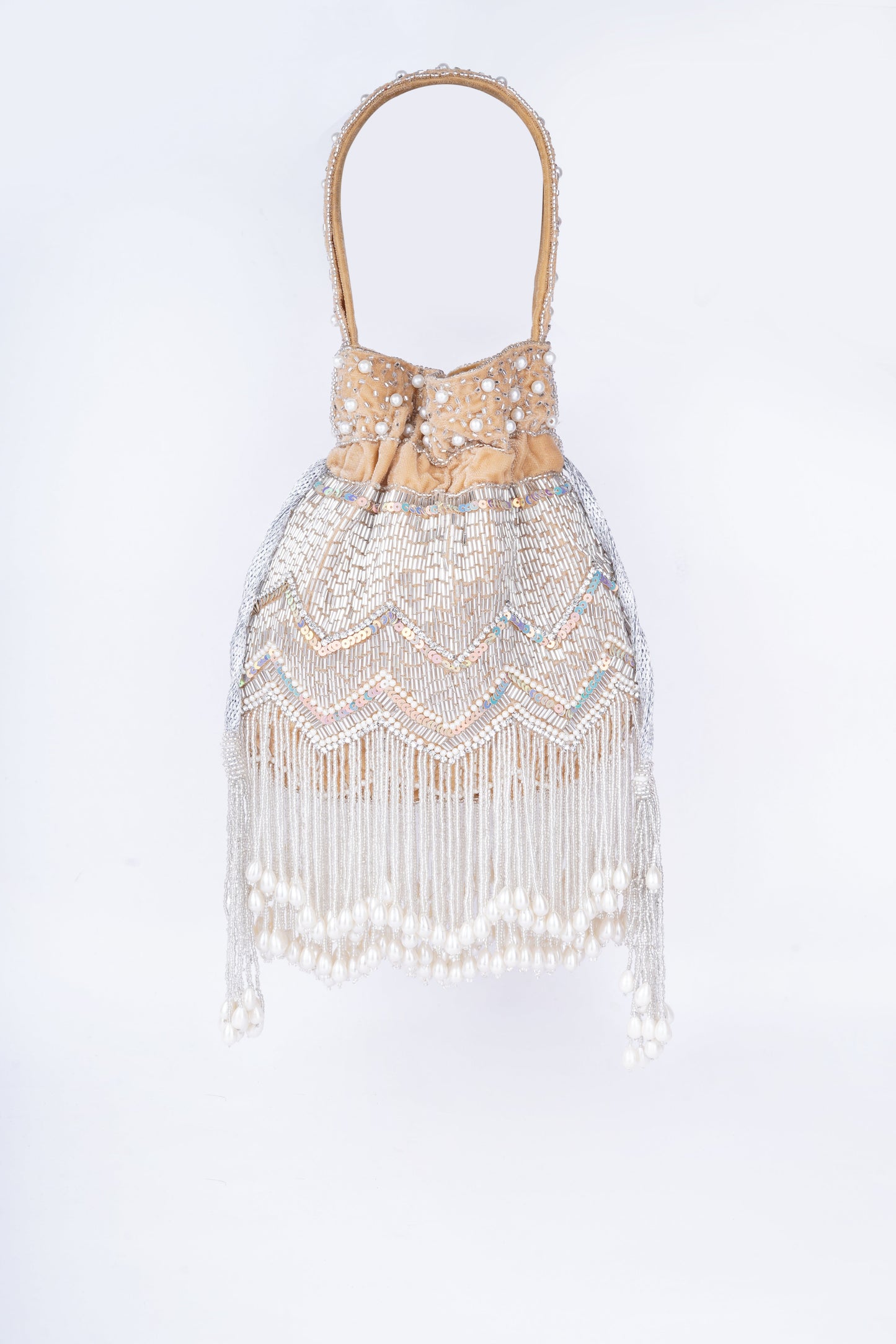 Statement pearl potli bag with fine embellishments, handcrafted to complement festive, bridal, and ethnic ensembles