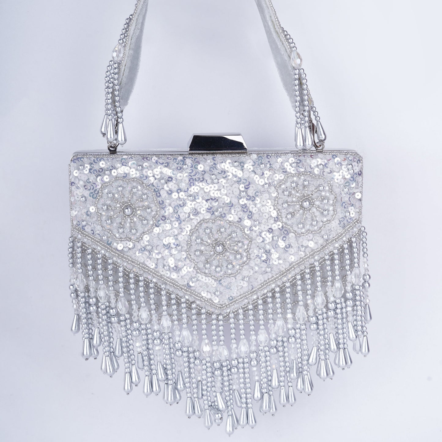 Statement Sequin Clutch with Drop Tassels