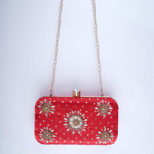 Handcrafted red bridal clutch – embellished wedding purse perfect for lehengas, sarees, and traditional outfits