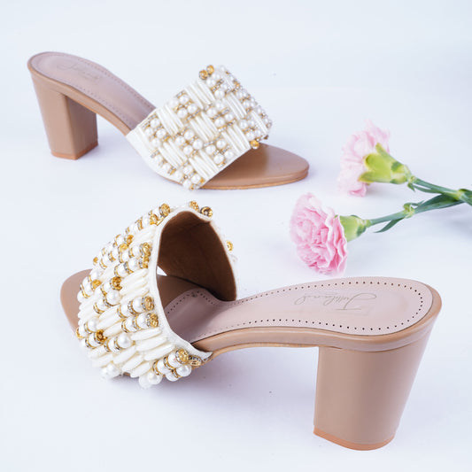 Pearl block heels for women – elegant handcrafted heels for weddings and parties