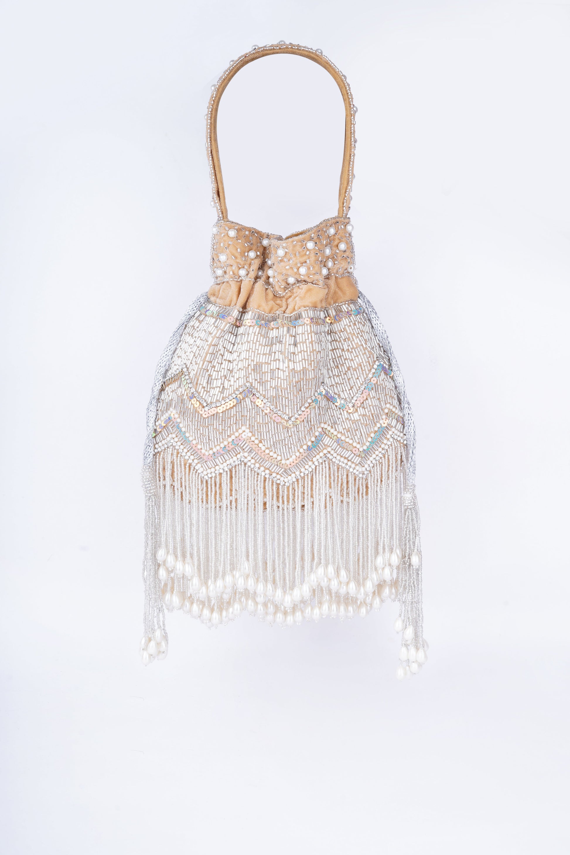 Statement pearl potli bag with fine embellishments, handcrafted to complement festive, bridal, and ethnic ensembles


