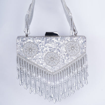Statement Sequin Clutch with Drop Tassels