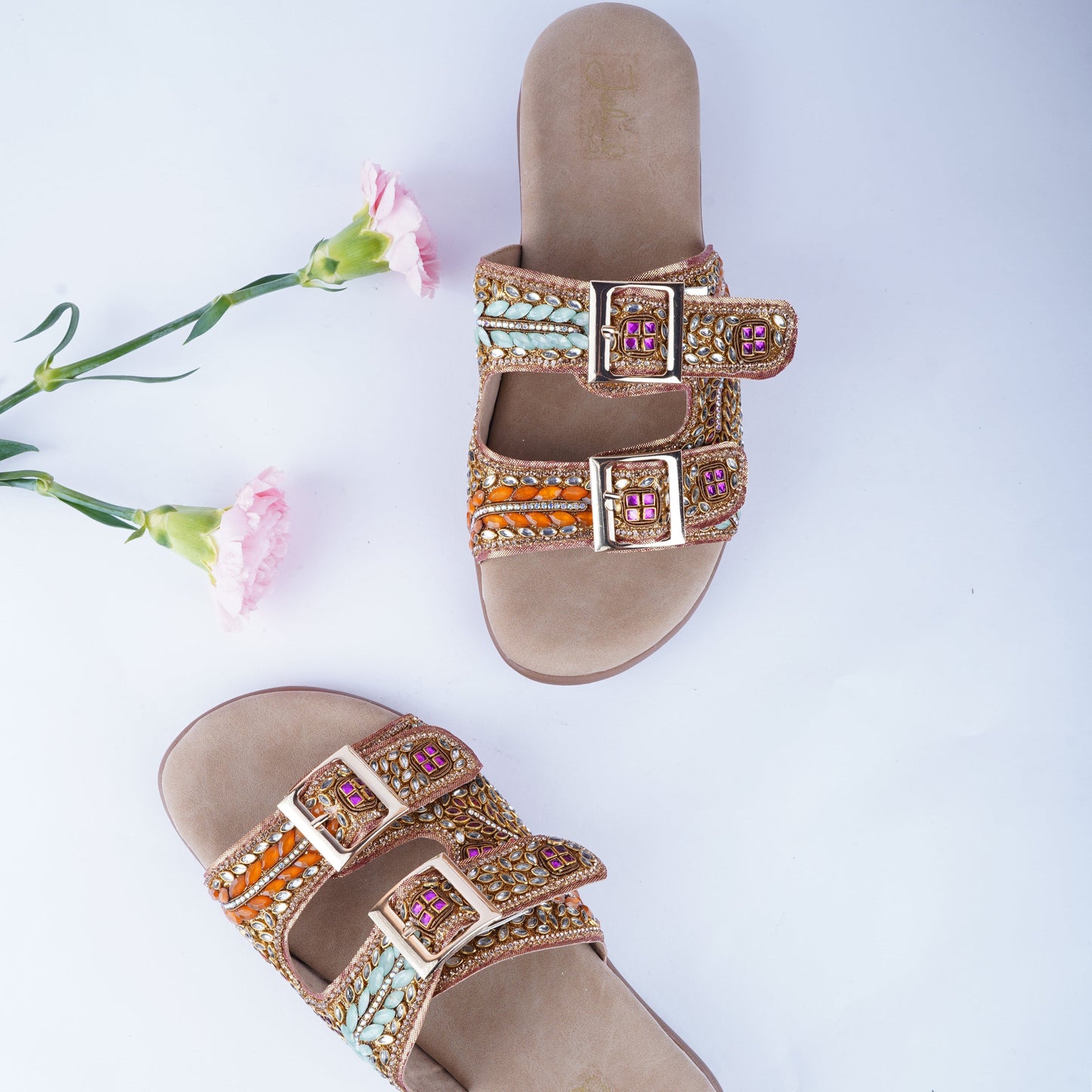 Comfortable embellished sliders – flat festive footwear for women