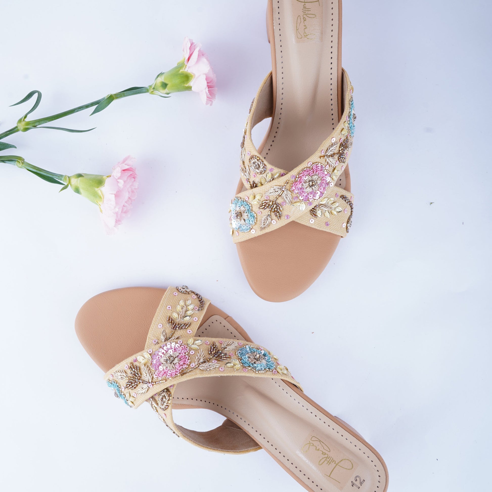Designer golden heels for women with comfortable 2-inch heel