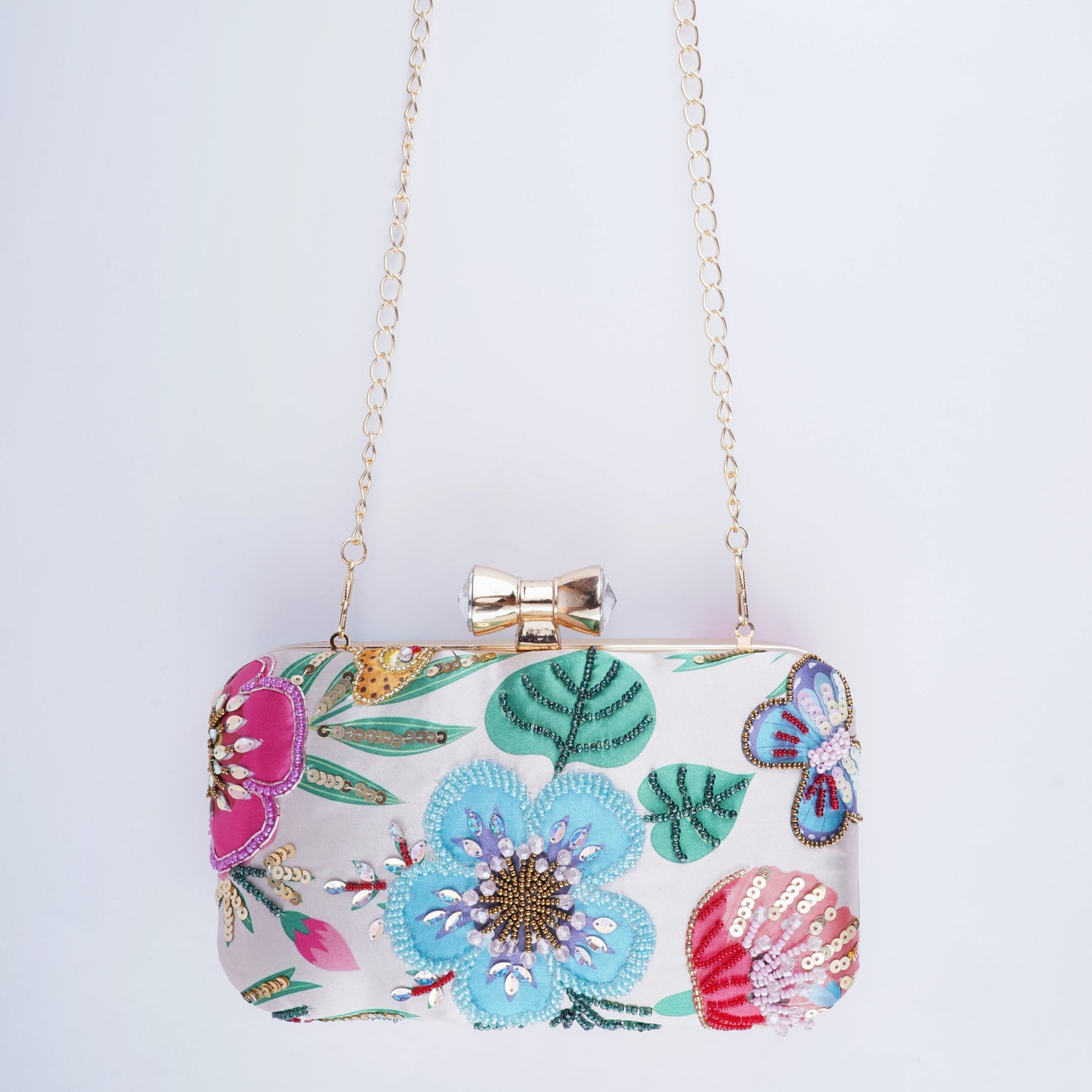 Designer evening clutch – rectangular embroidered purse with vibrant prints for a bold fashion statement