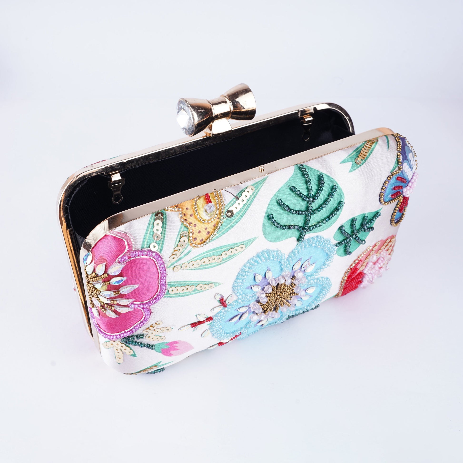 Gift for her – handcrafted rectangular printed clutch with traditional embroidery and modern style appeal