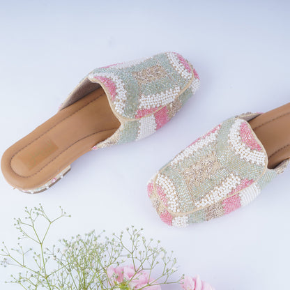 Handcrafted bridal loafer mules with 1-inch heel – elegant ethnic slip-ons for wedding day comfort and charm
