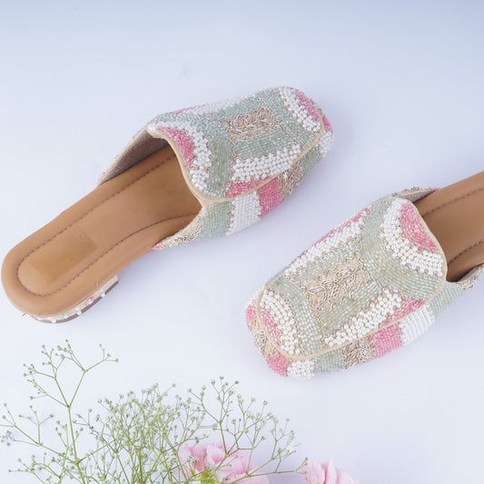 Handcrafted bridal loafer mules with 1-inch heel – elegant ethnic slip-ons for wedding day comfort and charm