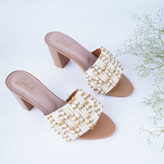 Handcrafted block heels with pearl embellishments – perfect ethnic party wear