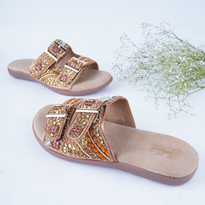 Party wear embellished flat sliders – comfortable and elegant ethnic footwear