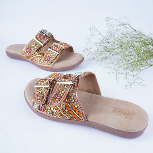 Party wear embellished flat sliders – comfortable and elegant ethnic footwear