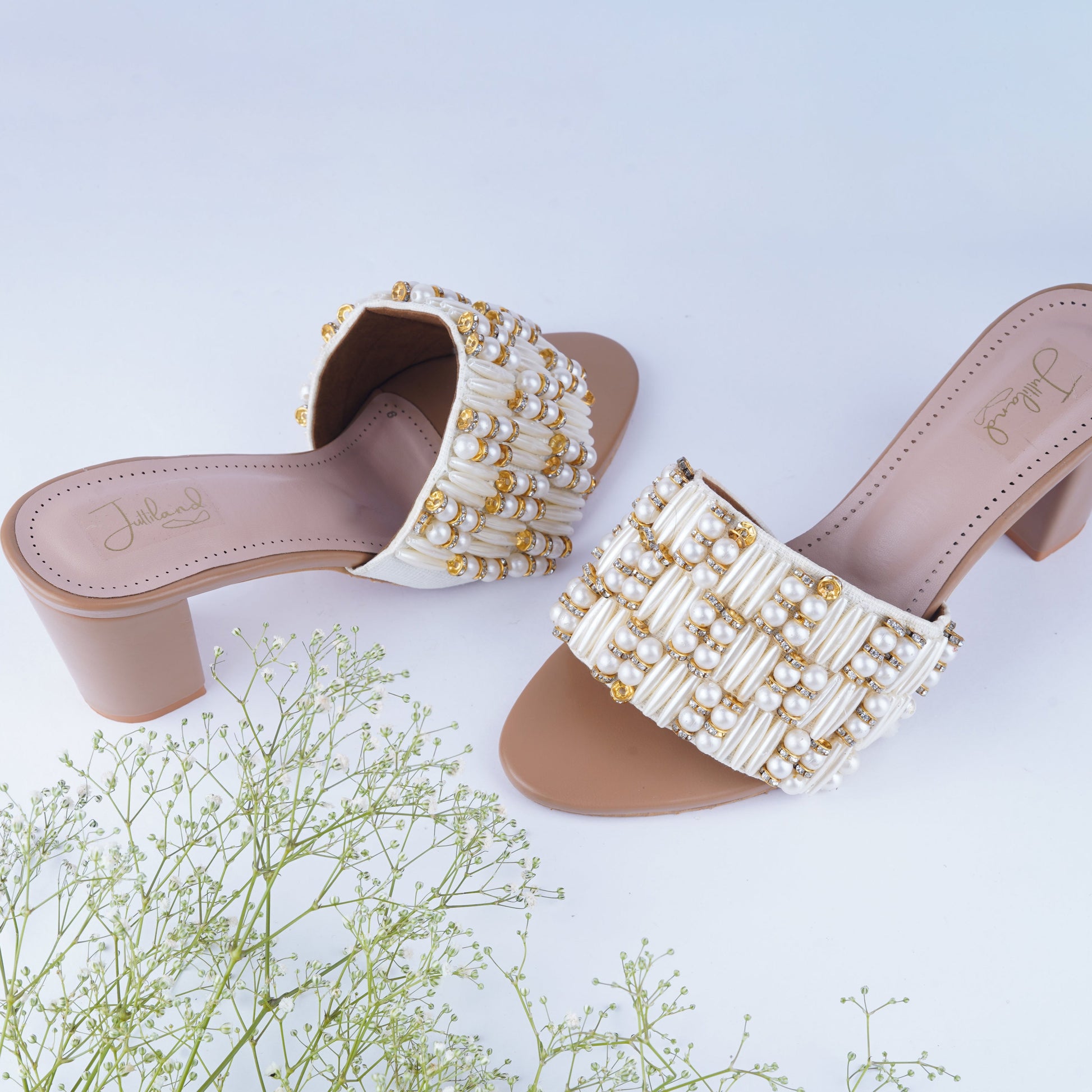 Wedding-ready pearl block heels for women – stylish ethnic footwear