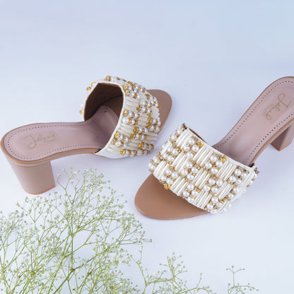 Wedding-ready pearl block heels for women – stylish ethnic footwear
